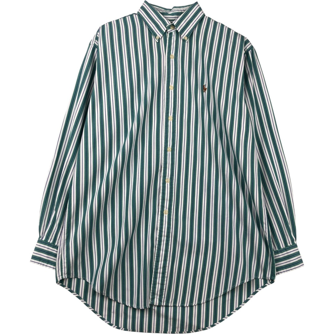 Ralph Lauren YARMOUTH Multi-Stripe Long Sleeve Button-Down Striped Shirt, Men's Size M cotton green type Vintage Second Hand
