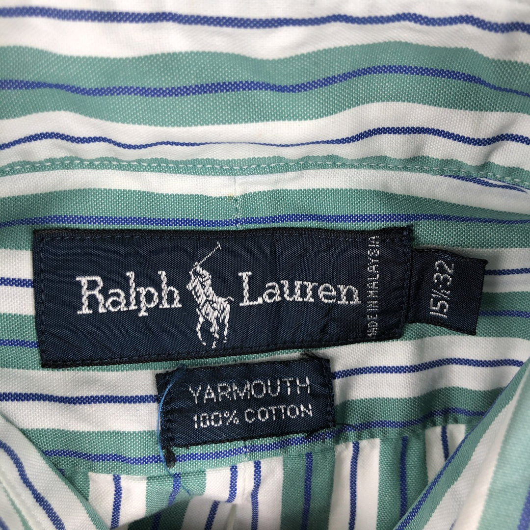 Ralph Lauren YARMOUTH Multi-Stripe Long Sleeve Button-Down Striped Shirt, Men's Size M cotton green type Vintage Second Hand