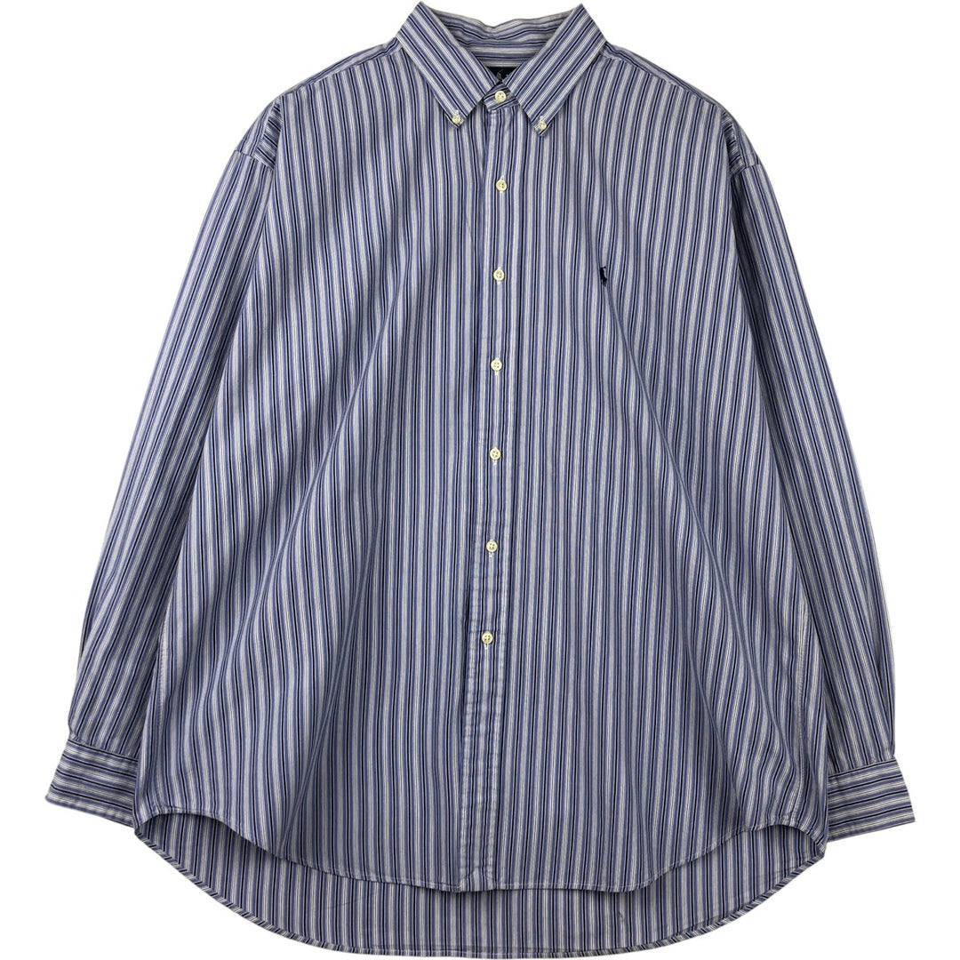 Ralph Lauren BLAKE Multi-Stripe Long Sleeve Button-Down Striped Shirt, Men's XL cotton Blue type light blue Vintage Second Hand