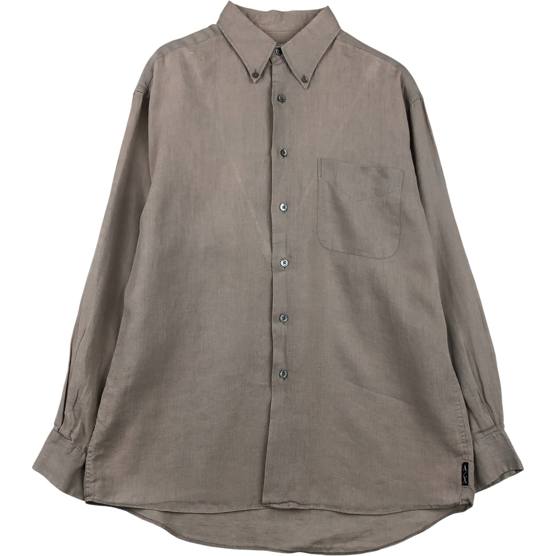 Armani ARMANI ARMANI EXCHANGE long-sleeved linen button-down shirt, men's size M linen beige type brown Vintage Second Hand