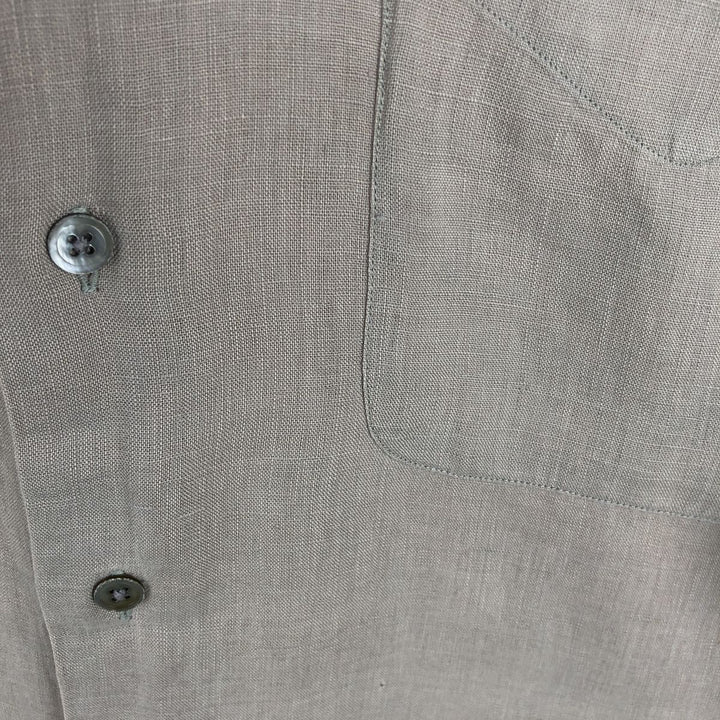 Armani ARMANI ARMANI EXCHANGE long-sleeved linen button-down shirt, men's size M linen beige type brown Vintage Second Hand