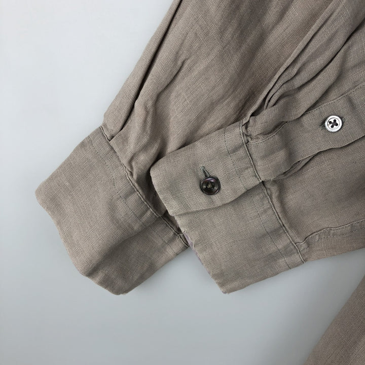 Armani ARMANI ARMANI EXCHANGE long-sleeved linen button-down shirt, men's size M linen beige type brown Vintage Second Hand
