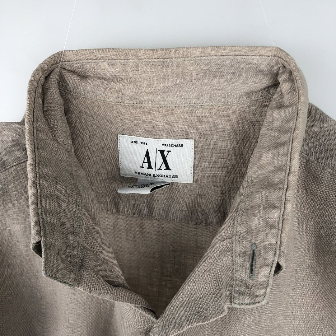 Armani ARMANI ARMANI EXCHANGE long-sleeved linen button-down shirt, men's size M linen beige type brown Vintage Second Hand