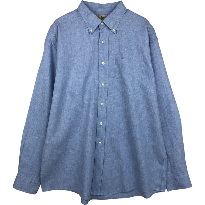 90s-00'S LLBean Long Sleeve Linen Button-Down Shirt, Men's Size L linen blue type Vintage Second Hand