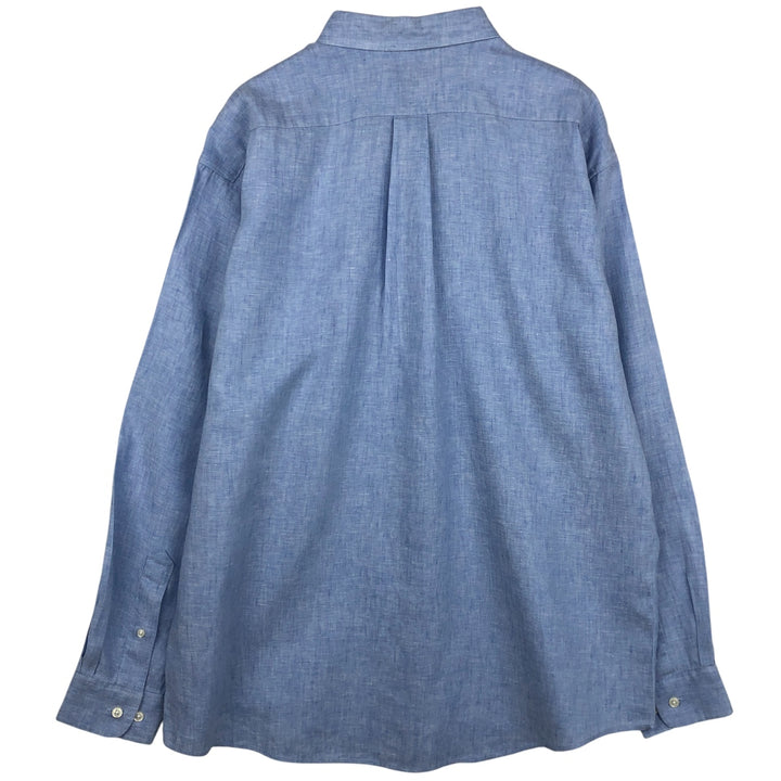 90s-00'S LLBean Long Sleeve Linen Button-Down Shirt, Men's Size L linen blue type Vintage Second Hand