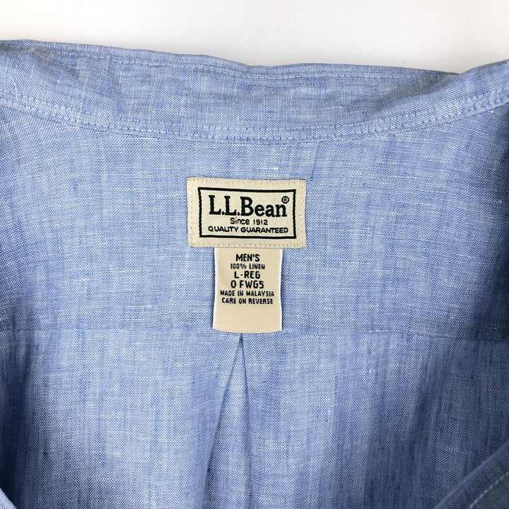 90s-00'S LLBean Long Sleeve Linen Button-Down Shirt, Men's Size L linen blue type Vintage Second Hand
