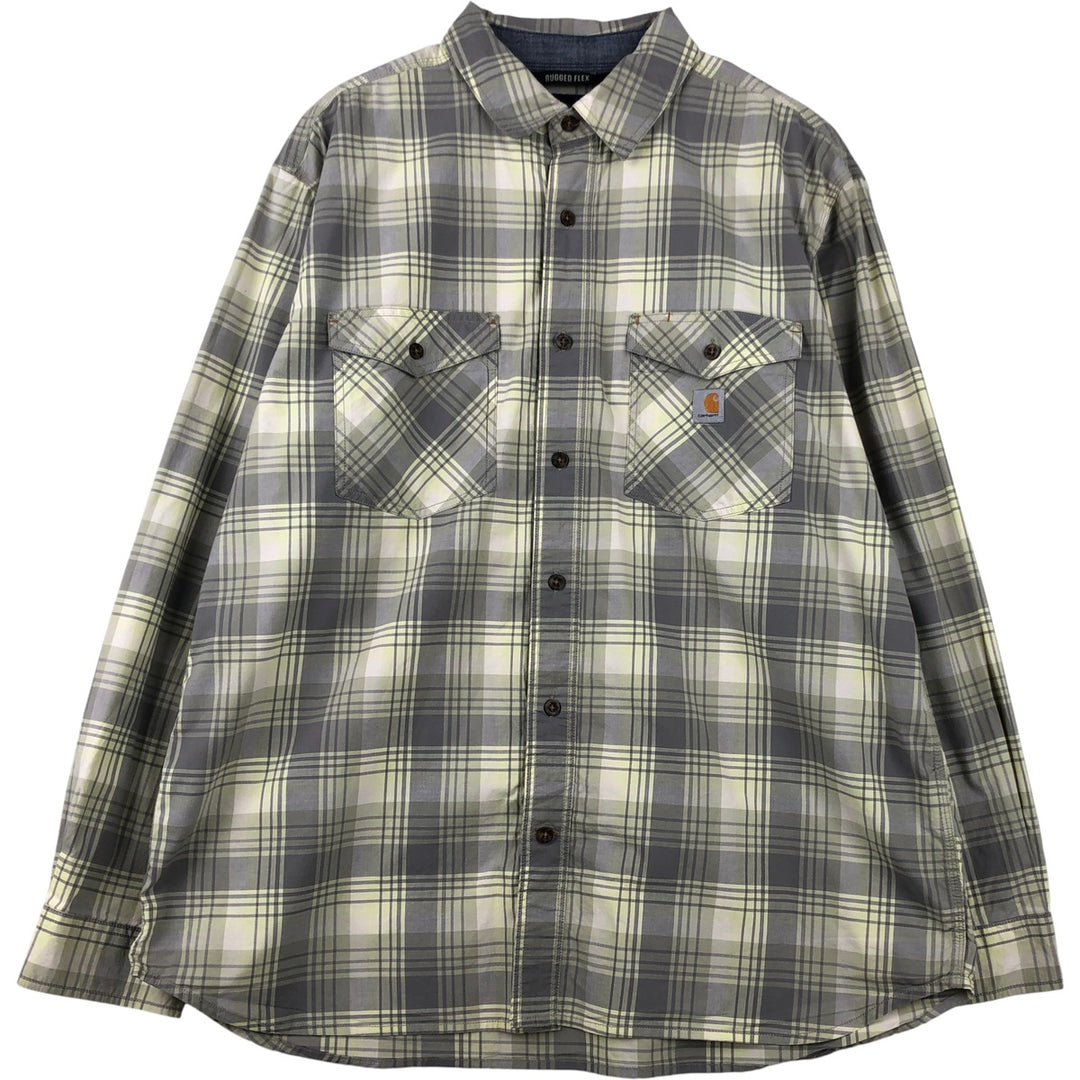 Carhartt Rugged Flex Relaxed Fit Check Pattern Long Sleeve Work Shirt, Men's XL cotton green type yellow green Vintage Second Hand