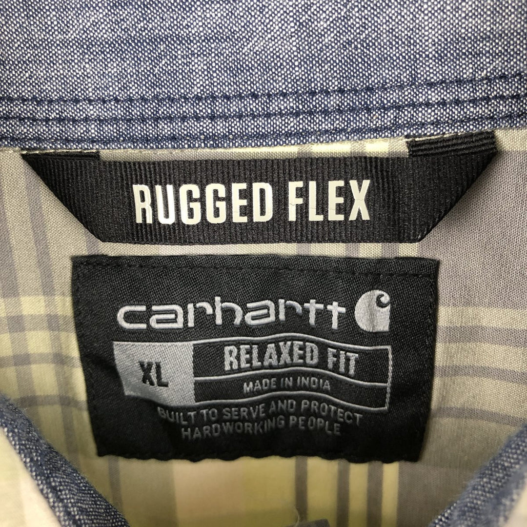 Carhartt Rugged Flex Relaxed Fit Check Pattern Long Sleeve Work Shirt, Men's XL cotton green type yellow green Vintage Second Hand