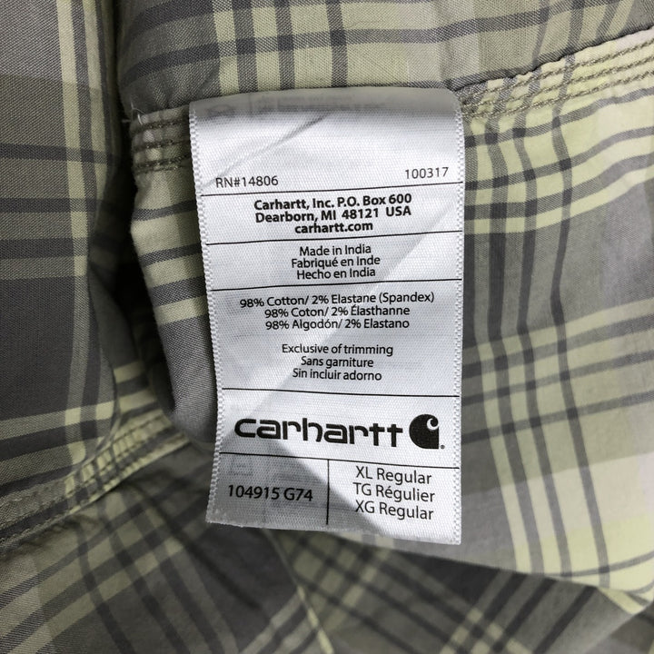 Carhartt Rugged Flex Relaxed Fit Check Pattern Long Sleeve Work Shirt, Men's XL cotton green type yellow green Vintage Second Hand