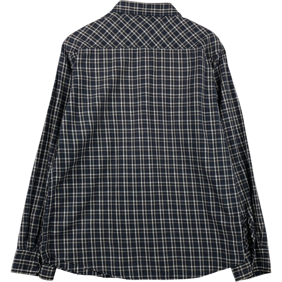 Dickies Check Pattern Long Sleeve Work Shirt, Men's Size L cotton Navy blue Vintage Second Hand