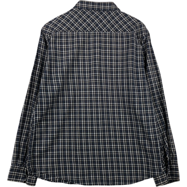 Dickies Check Pattern Long Sleeve Work Shirt, Men's Size L cotton Navy blue Vintage Second Hand