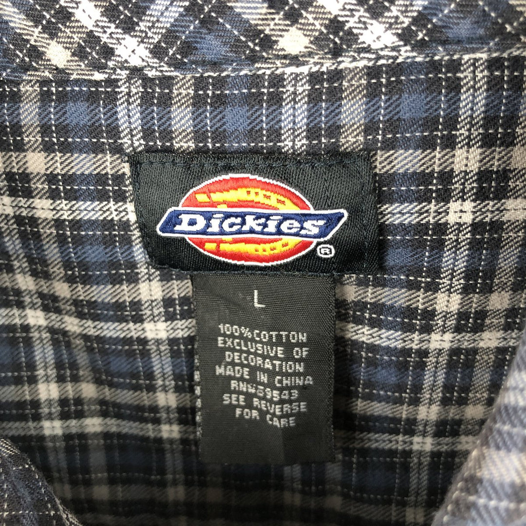 Dickies Check Pattern Long Sleeve Work Shirt, Men's Size L cotton Navy blue Vintage Second Hand