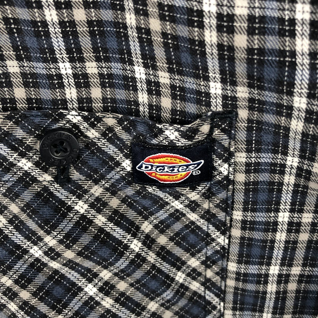 Dickies Check Pattern Long Sleeve Work Shirt, Men's Size L cotton Navy blue Vintage Second Hand