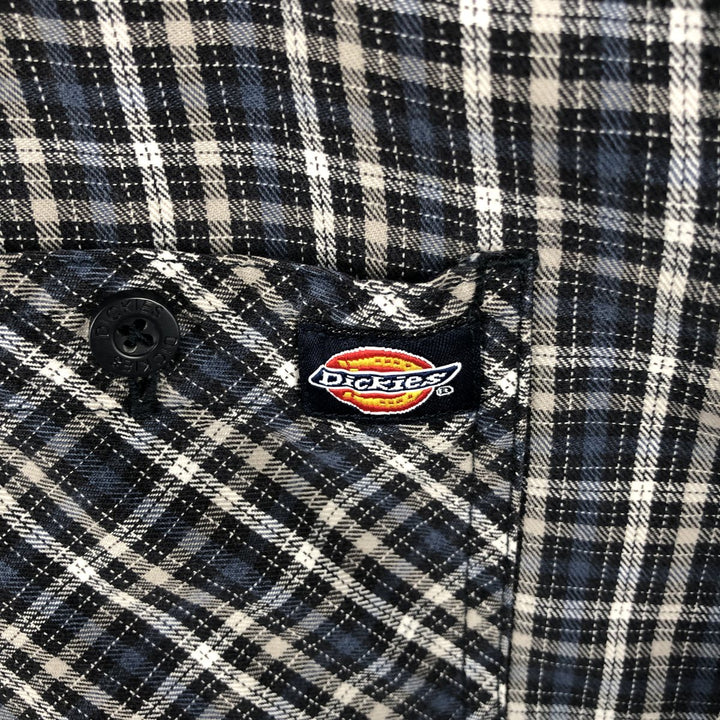 Dickies Check Pattern Long Sleeve Work Shirt, Men's Size L cotton Navy blue Vintage Second Hand