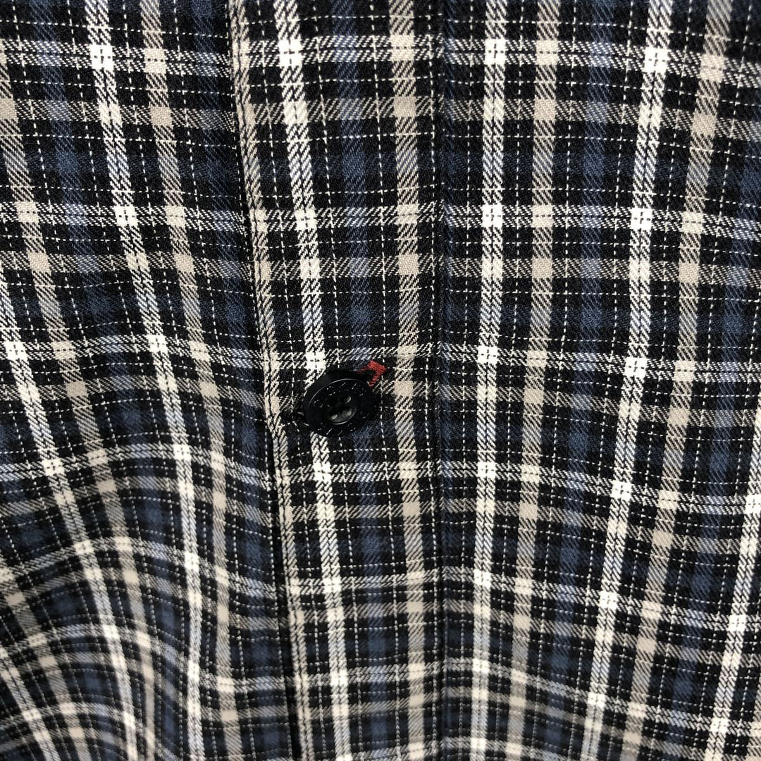 Dickies Check Pattern Long Sleeve Work Shirt, Men's Size L cotton Navy blue Vintage Second Hand