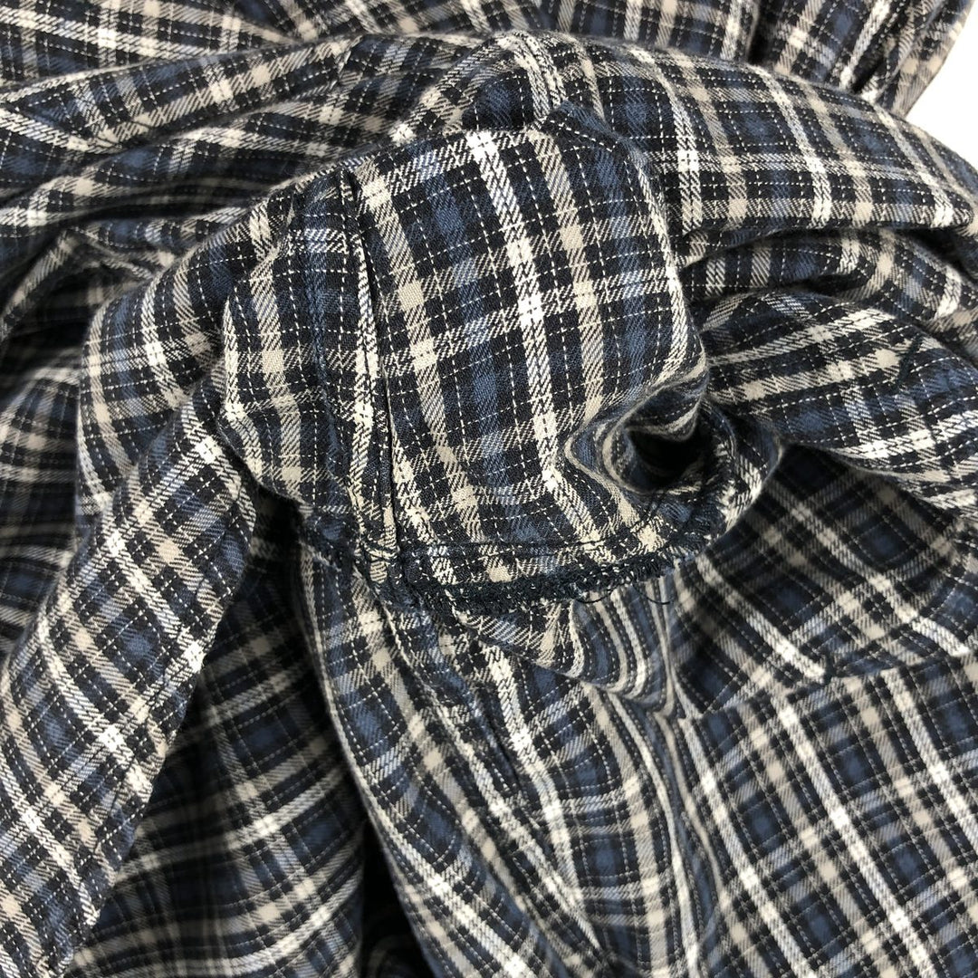 Dickies Check Pattern Long Sleeve Work Shirt, Men's Size L cotton Navy blue Vintage Second Hand