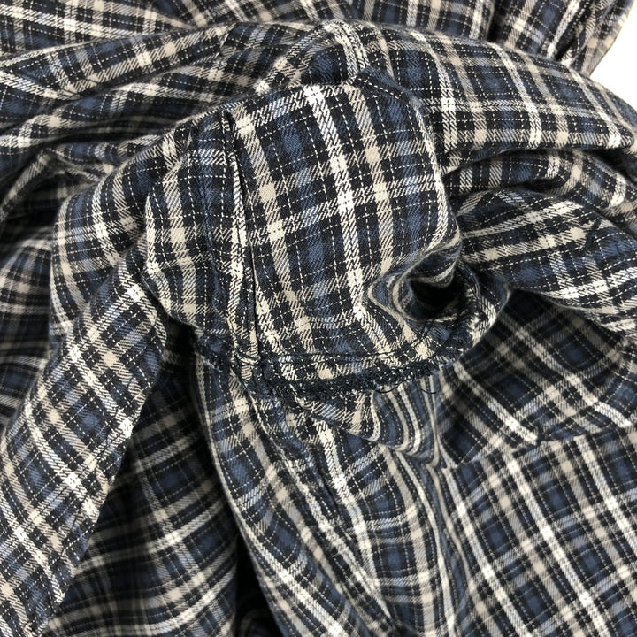 Dickies Check Pattern Long Sleeve Work Shirt, Men's Size L cotton Navy blue Vintage Second Hand