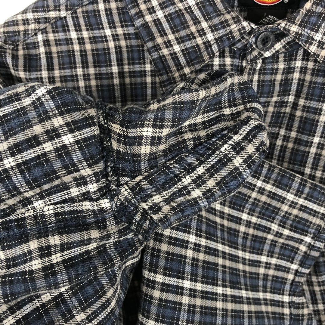 Dickies Check Pattern Long Sleeve Work Shirt, Men's Size L cotton Navy blue Vintage Second Hand