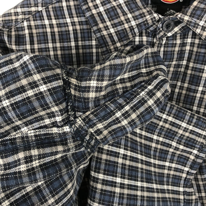 Dickies Check Pattern Long Sleeve Work Shirt, Men's Size L cotton Navy blue Vintage Second Hand