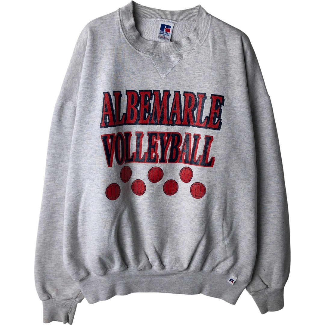 90'S Russell 3-row print college sweatshirt, made in USA, men's XL size, vintage cotton gray type Vintage Second Hand
