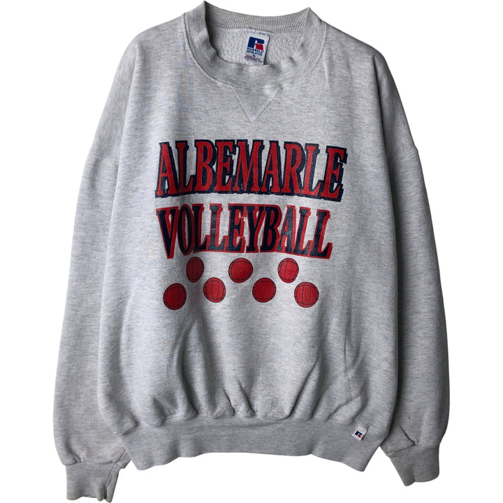 90'S Russell 3-row print college sweatshirt, made in USA, men's XL size, vintage cotton gray type Vintage Second Hand