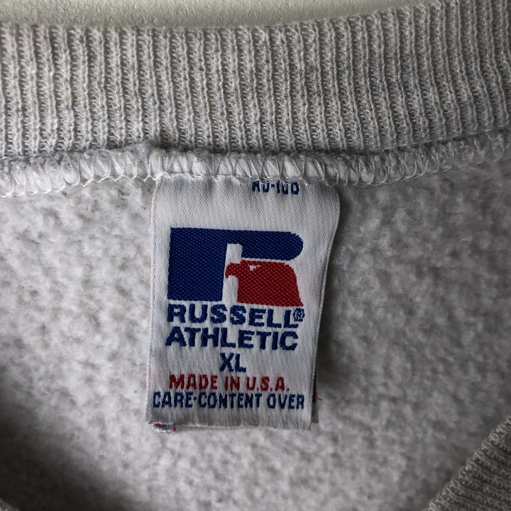 90'S Russell 3-row print college sweatshirt, made in USA, men's XL size, vintage cotton gray type Vintage Second Hand