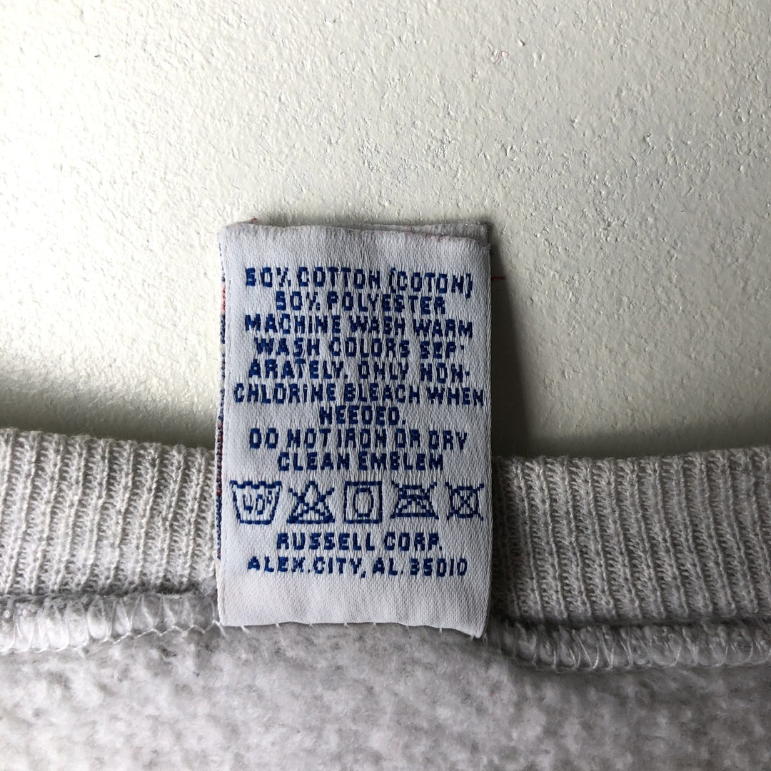 90'S Russell 3-row print college sweatshirt, made in USA, men's XL size, vintage cotton gray type Vintage Second Hand