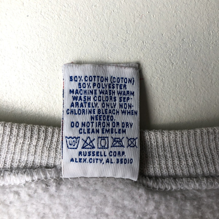90'S Russell 3-row print college sweatshirt, made in USA, men's XL size, vintage cotton gray type Vintage Second Hand