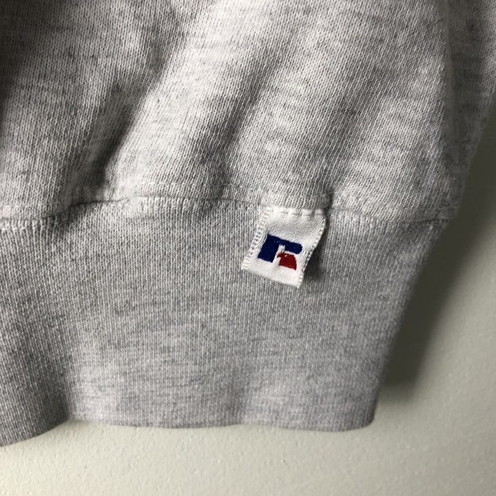 90'S Russell 3-row print college sweatshirt, made in USA, men's XL size, vintage cotton gray type Vintage Second Hand