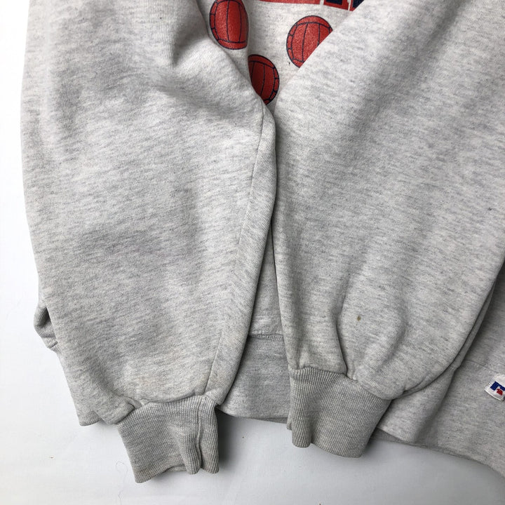 90'S Russell 3-row print college sweatshirt, made in USA, men's XL size, vintage cotton gray type Vintage Second Hand