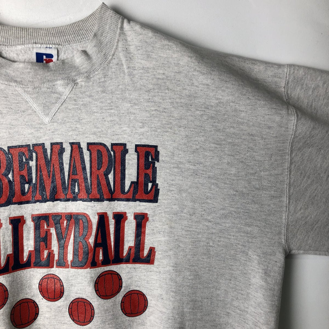 90'S Russell 3-row print college sweatshirt, made in USA, men's XL size, vintage cotton gray type Vintage Second Hand