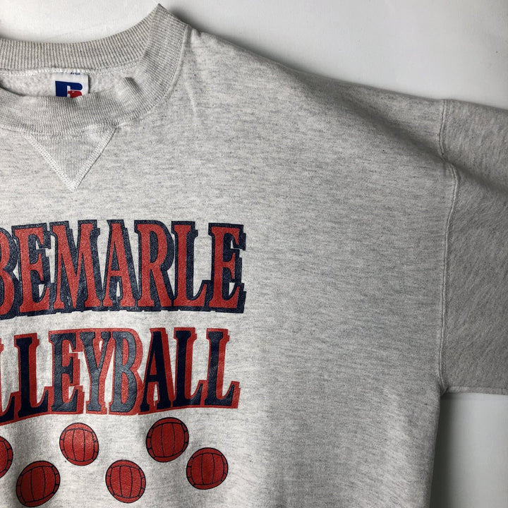 90'S Russell 3-row print college sweatshirt, made in USA, men's XL size, vintage cotton gray type Vintage Second Hand