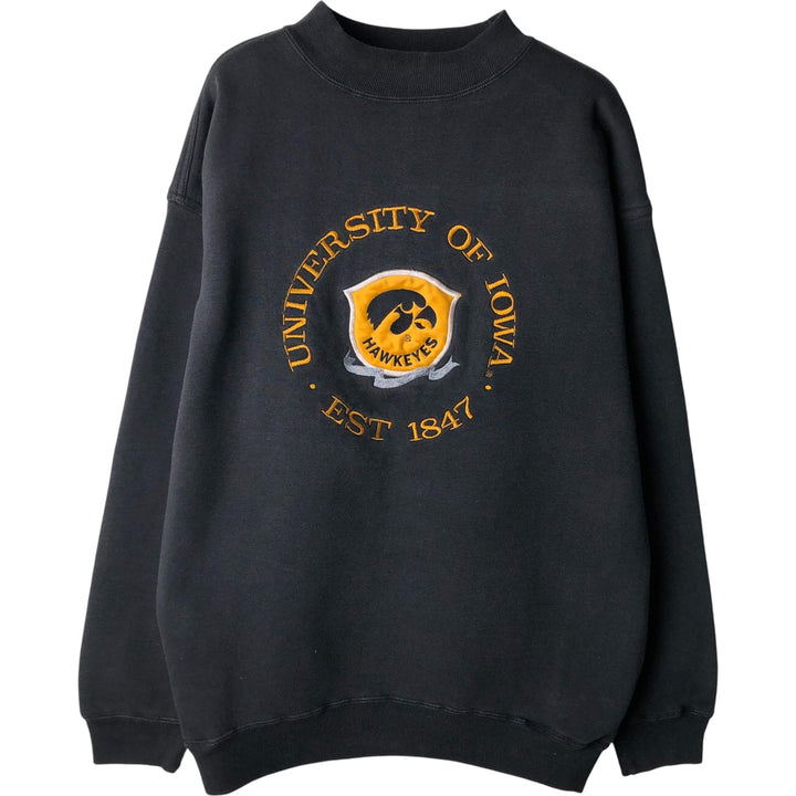 90'S BEDFORD IOWA University of Iowa Mock Neck College Sweatshirt, Made in USA, Men's Size L (Equivalent), Vintage cotton black type Vintage Second Hand
