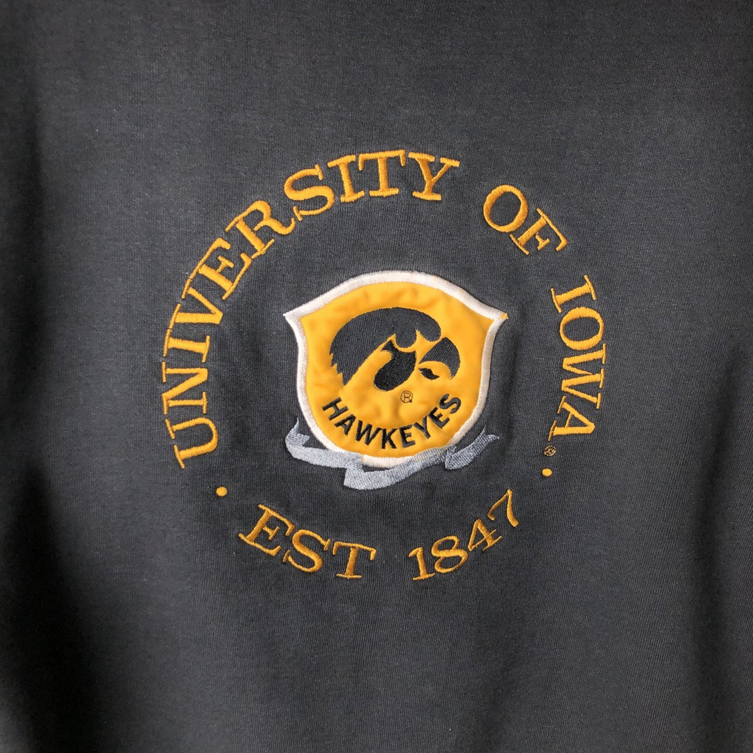 90'S BEDFORD IOWA University of Iowa Mock Neck College Sweatshirt, Made in USA, Men's Size L (Equivalent), Vintage cotton black type Vintage Second Hand