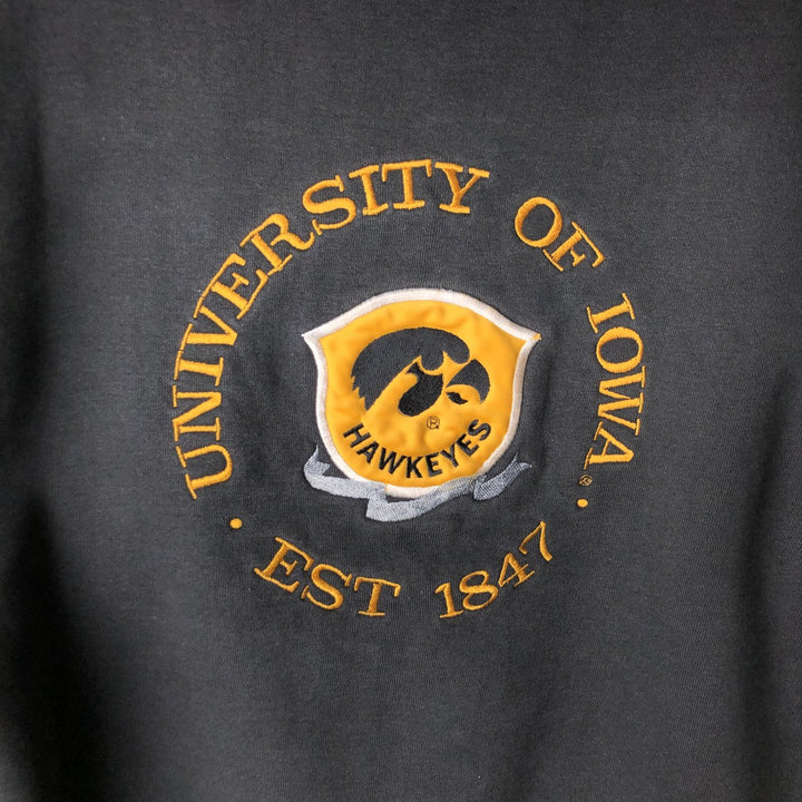 90'S BEDFORD IOWA University of Iowa Mock Neck College Sweatshirt, Made in USA, Men's Size L (Equivalent), Vintage cotton black type Vintage Second Hand
