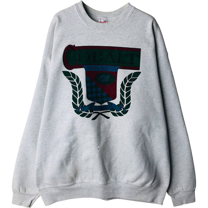 90'S Fruit of the Loom COBALT BOATS advertising sweatshirt, made in USA, men's size XL equivalent. cotton gray type Vintage Second Hand