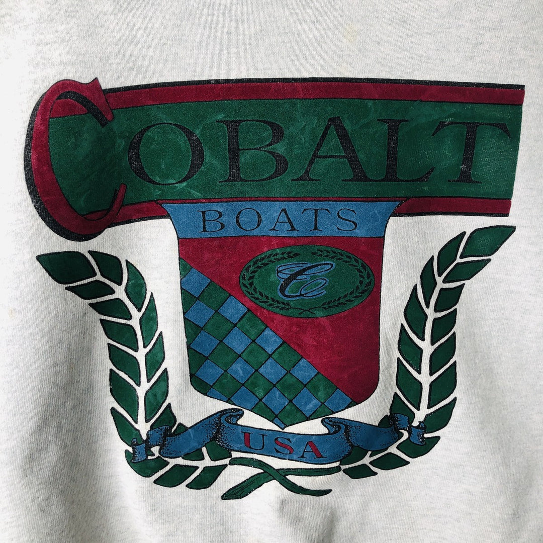 90'S Fruit of the Loom COBALT BOATS advertising sweatshirt, made in USA, men's size XL equivalent. cotton gray type Vintage Second Hand