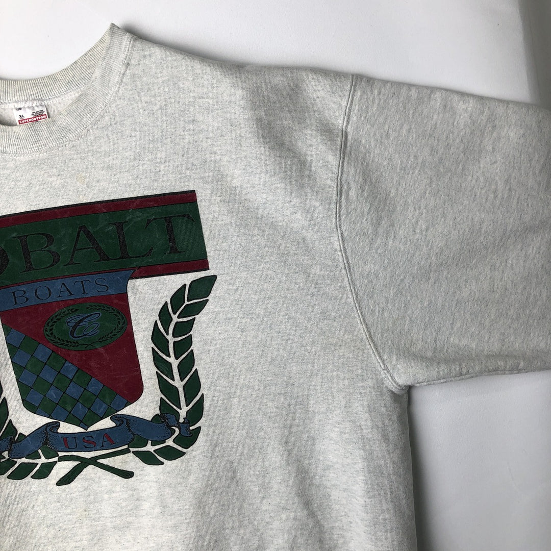 90'S Fruit of the Loom COBALT BOATS advertising sweatshirt, made in USA, men's size XL equivalent. cotton gray type Vintage Second Hand