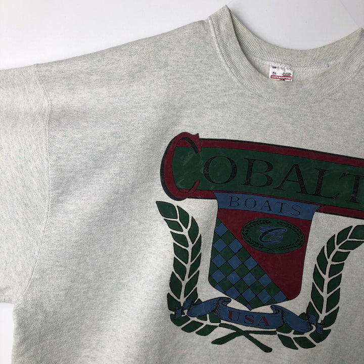 90'S Fruit of the Loom COBALT BOATS advertising sweatshirt, made in USA, men's size XL equivalent. cotton gray type Vintage Second Hand