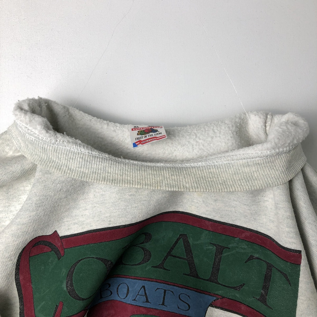 90'S Fruit of the Loom COBALT BOATS advertising sweatshirt, made in USA, men's size XL equivalent. cotton gray type Vintage Second Hand