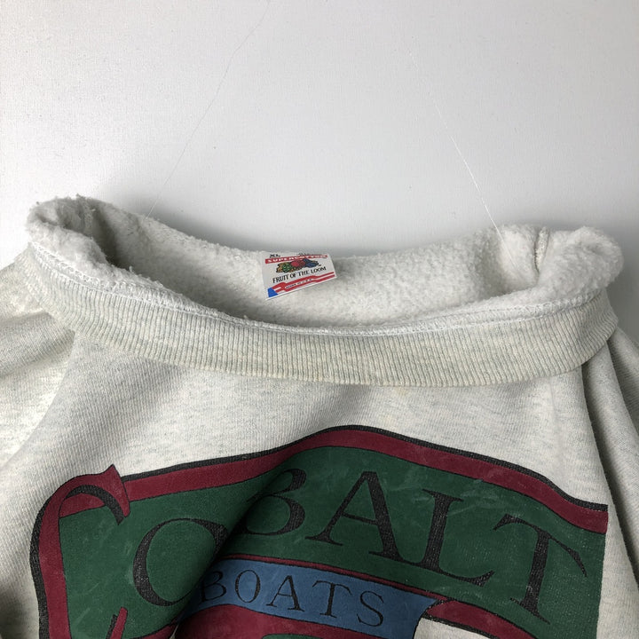 90'S Fruit of the Loom COBALT BOATS advertising sweatshirt, made in USA, men's size XL equivalent. cotton gray type Vintage Second Hand