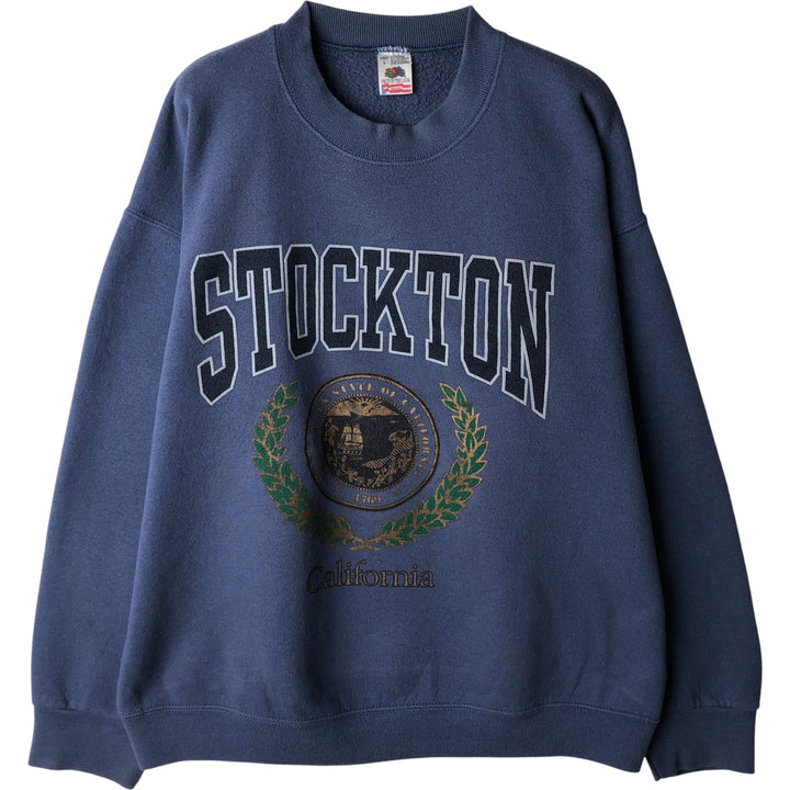 90'S Fruit of the Loom College Sweatshirt, Made in USA, Men's Size L, Vintage cotton Blue type light blue Vintage Second Hand