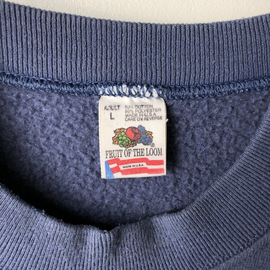 90'S Fruit of the Loom College Sweatshirt, Made in USA, Men's Size L, Vintage cotton Blue type light blue Vintage Second Hand