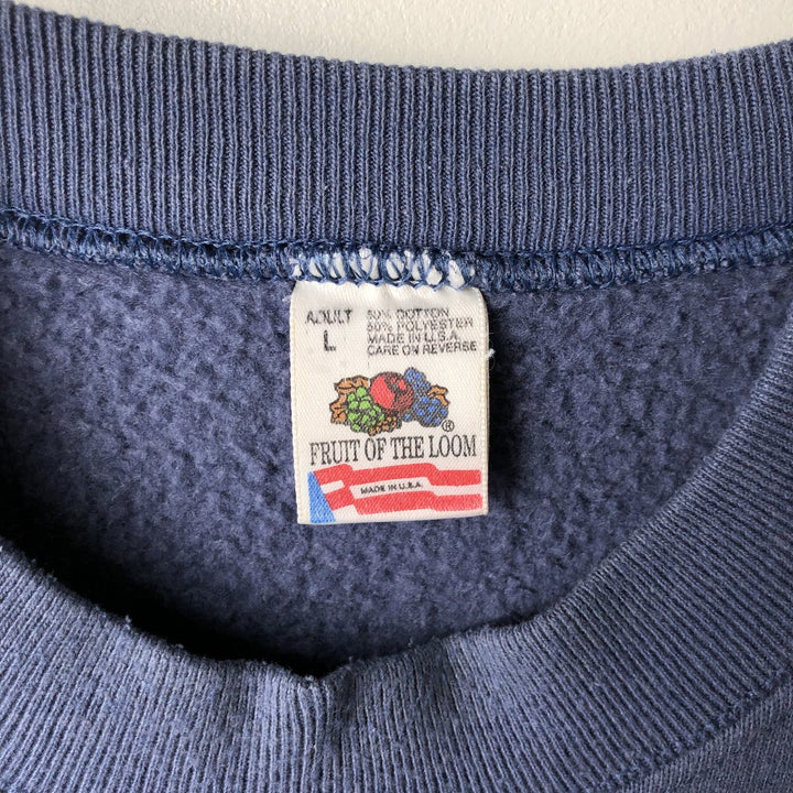 90'S Fruit of the Loom College Sweatshirt, Made in USA, Men's Size L, Vintage cotton Blue type light blue Vintage Second Hand