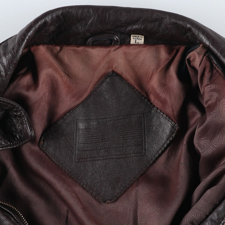 ROUNDTREE and YORKE Padded Leather Blouson, Men's Size L genuine leather brown type Vintage Second Hand