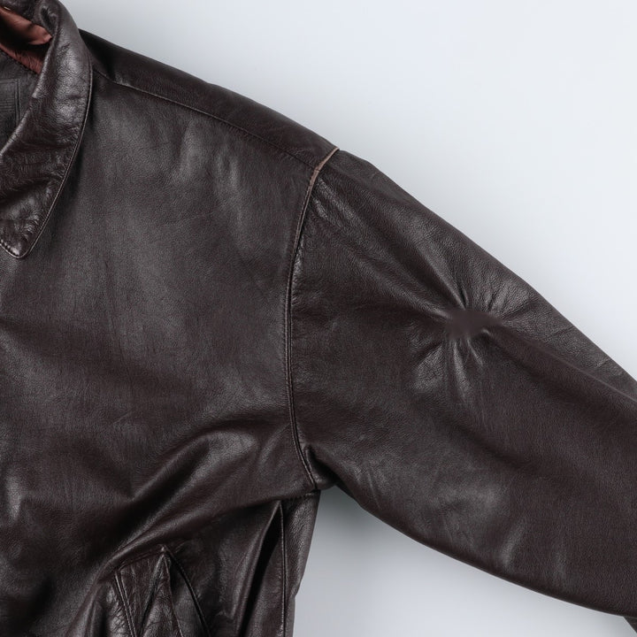 ROUNDTREE and YORKE Padded Leather Blouson, Men's Size L genuine leather brown type Vintage Second Hand