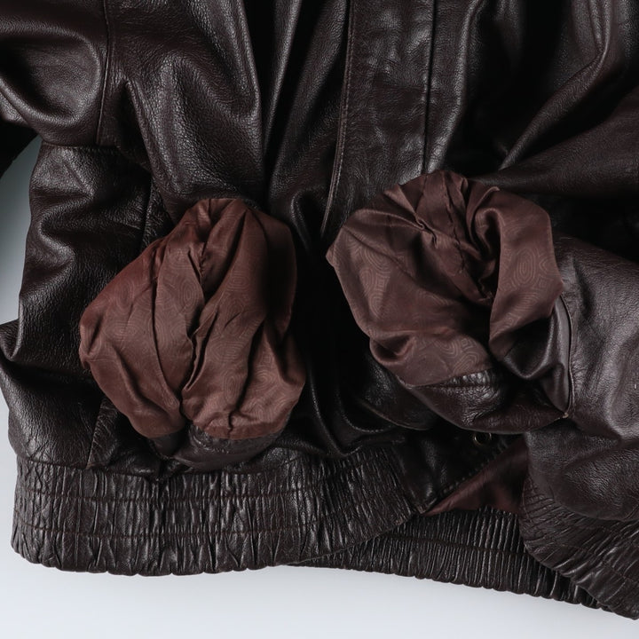 ROUNDTREE and YORKE Padded Leather Blouson, Men's Size L genuine leather brown type Vintage Second Hand