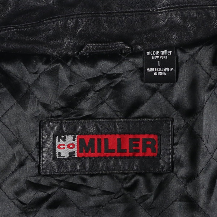 NICOLE MILLER Leather Jacket, Men's Size L genuine leather black type Vintage Second Hand