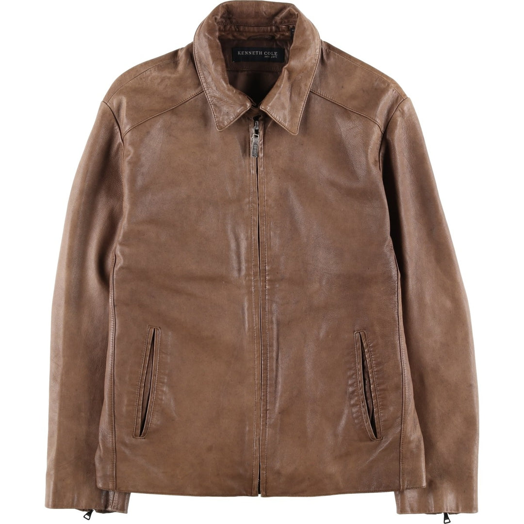 Kenneth Cole Swing Top Leather Blouson, Men's Size M genuine leather beige type brown Vintage Second Hand