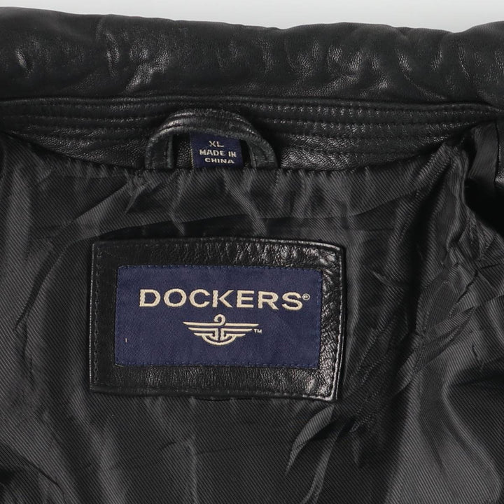 Dockers padded leather jacket, men's size XL Genuine Leather Lamb Leather black type Vintage Second Hand